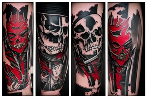 on arm, trash polka, black and red,
no skulls tattoo idea