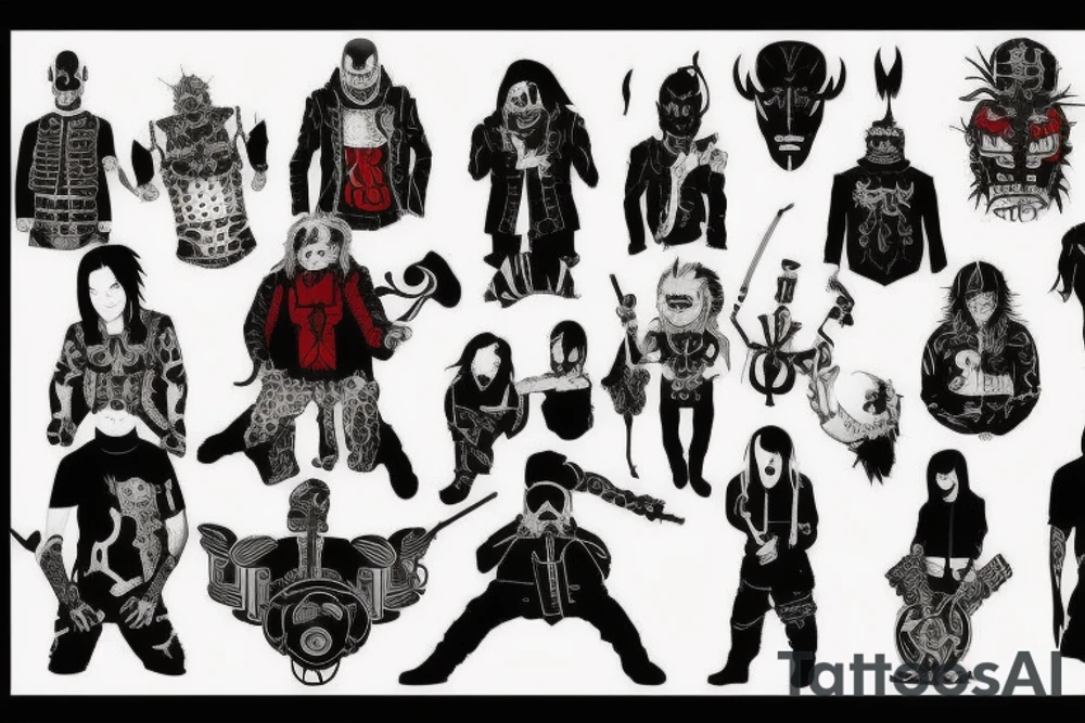 on arm, trash polka, black and red,
no skulls tattoo idea
