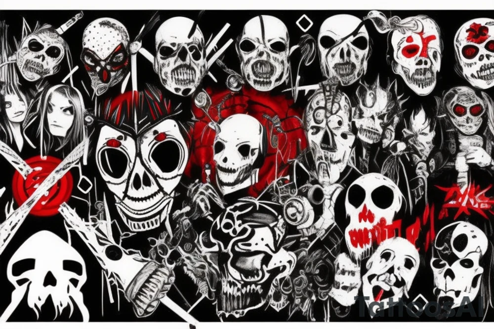 on arm, trash polka, black and red,
no skulls tattoo idea