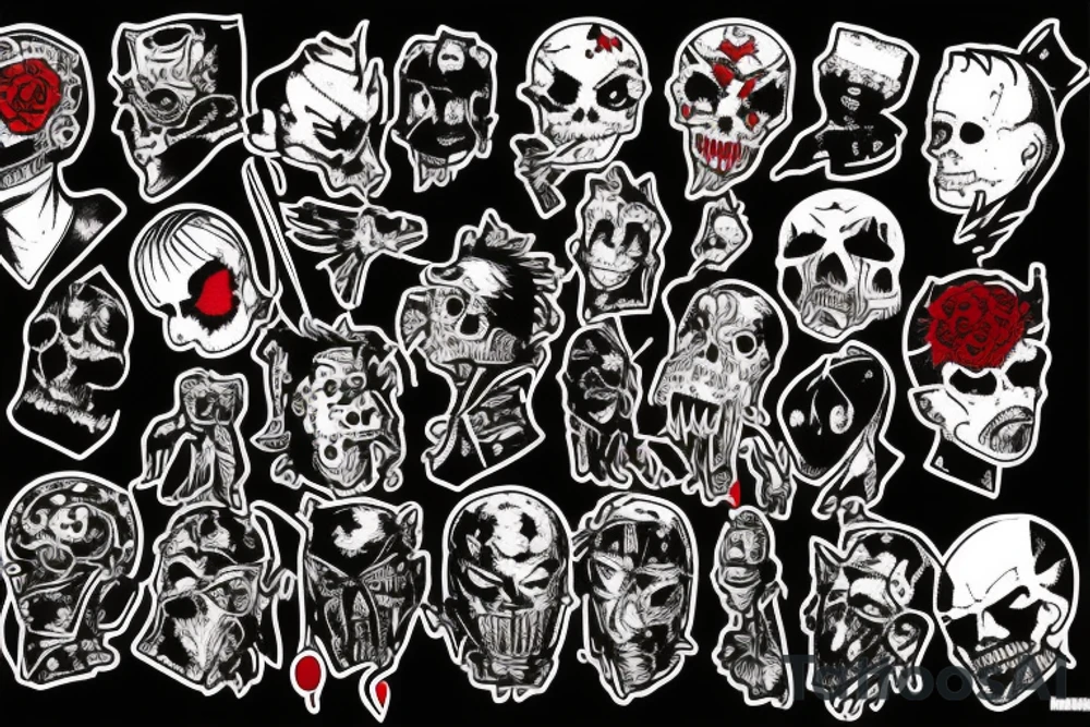 on arm, trash polka, black and red,
no skulls tattoo idea