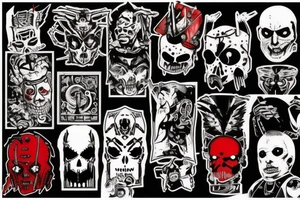 on arm, trash polka, black and red,
no skulls tattoo idea