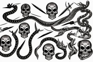 American traditional skull and daggers with snake tattoo idea