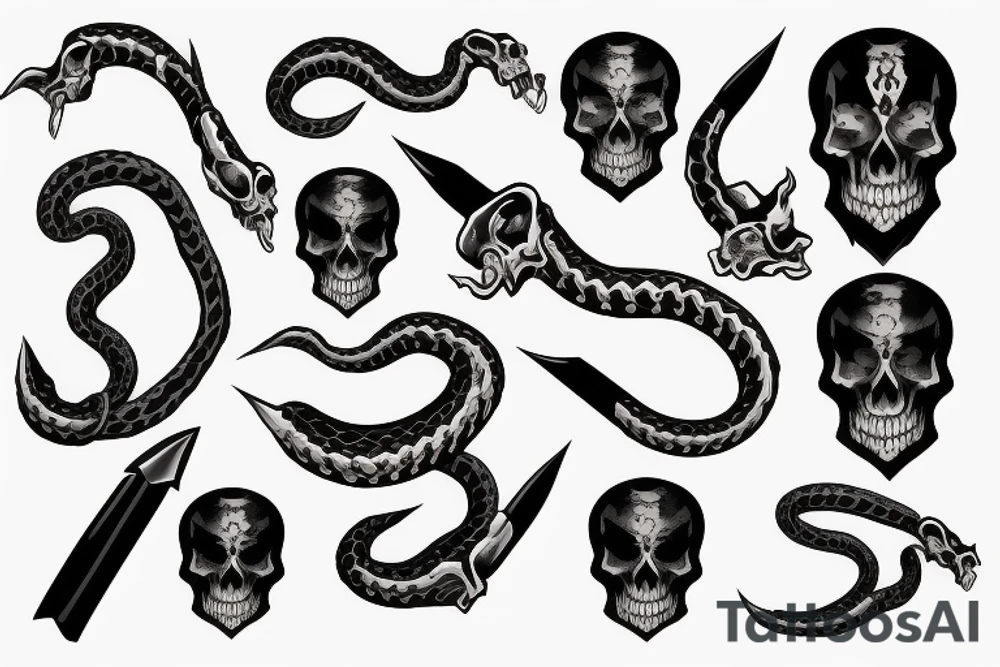American traditional skull and daggers with snake tattoo idea