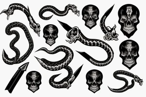 American traditional skull and daggers with snake tattoo idea