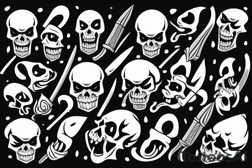 American traditional skull and daggers with snake coming out the mouth tattoo idea