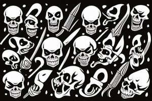 American traditional skull and daggers with snake coming out the mouth tattoo idea