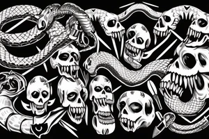 American traditional skull and daggers with snake coming out the mouth tattoo idea