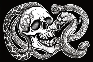 American traditional skull and daggers with snake coming out the mouth tattoo idea