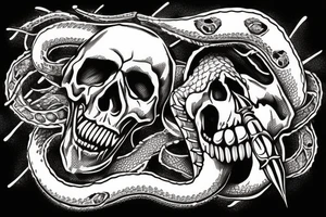 American traditional skull and daggers with snake coming out the mouth tattoo idea