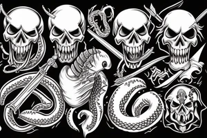 American traditional skull and daggers with snake coming out the mouth tattoo idea