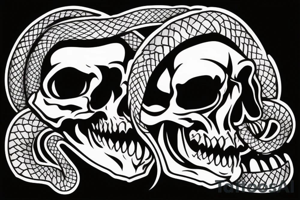 Colored skull and daggers with snake coming out the mouth tattoo idea