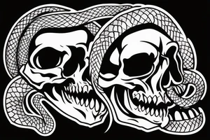 Colored skull and daggers with snake coming out the mouth tattoo idea