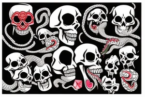 Colored skull and daggers with snake coming out the mouth tattoo idea
