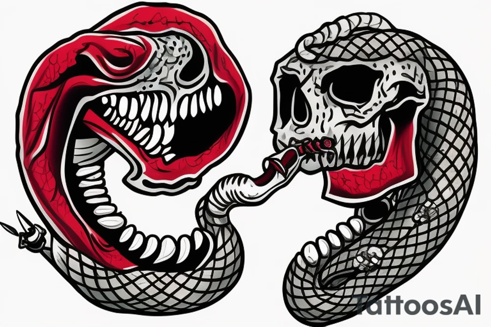 Colored skull and daggers with snake coming out the mouth tattoo idea