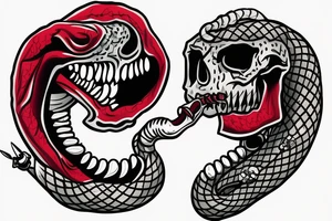 Colored skull and daggers with snake coming out the mouth tattoo idea
