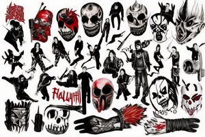 on full arm, trash polka + japanese, black end red
no skulls tattoo idea