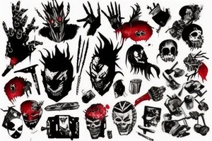 on full arm, trash polka + japanese, black end red
no skulls tattoo idea
