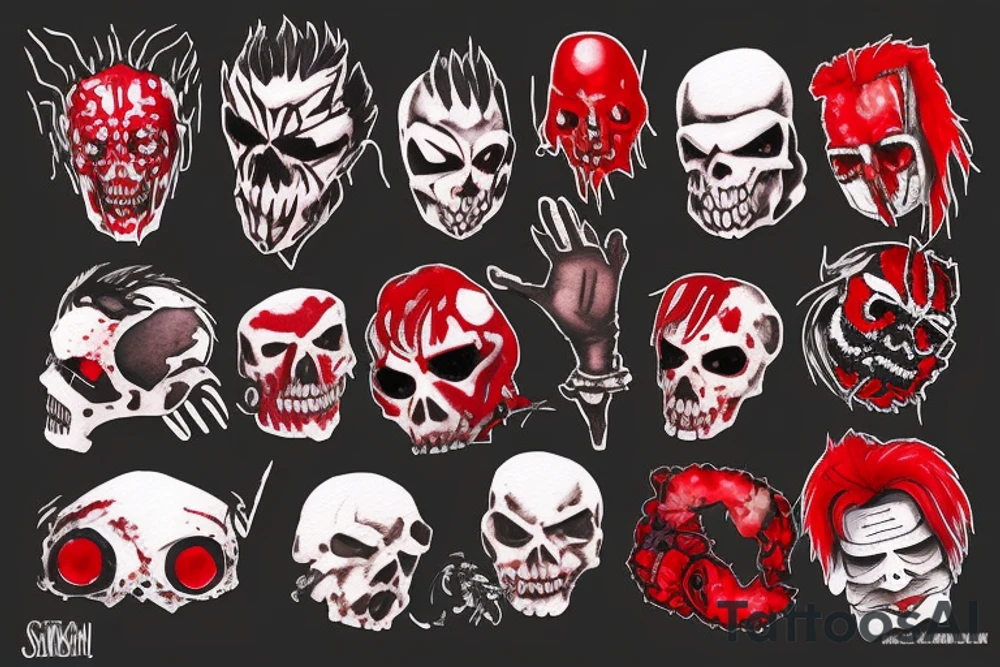 onarm, trash polka, black and red
no skulls tattoo idea