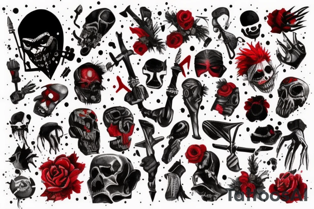 onarm, trash polka, black and red
no skulls tattoo idea