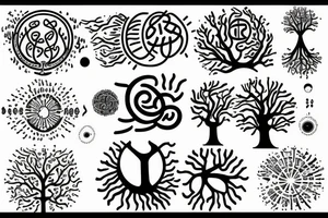 The Tree of life with a man's creativity of the mind. The environment of these elements is the cosmos with the solar system and the five elements of the existence tattoo idea