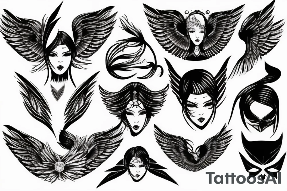Fallen angel with black wings tattoo idea
