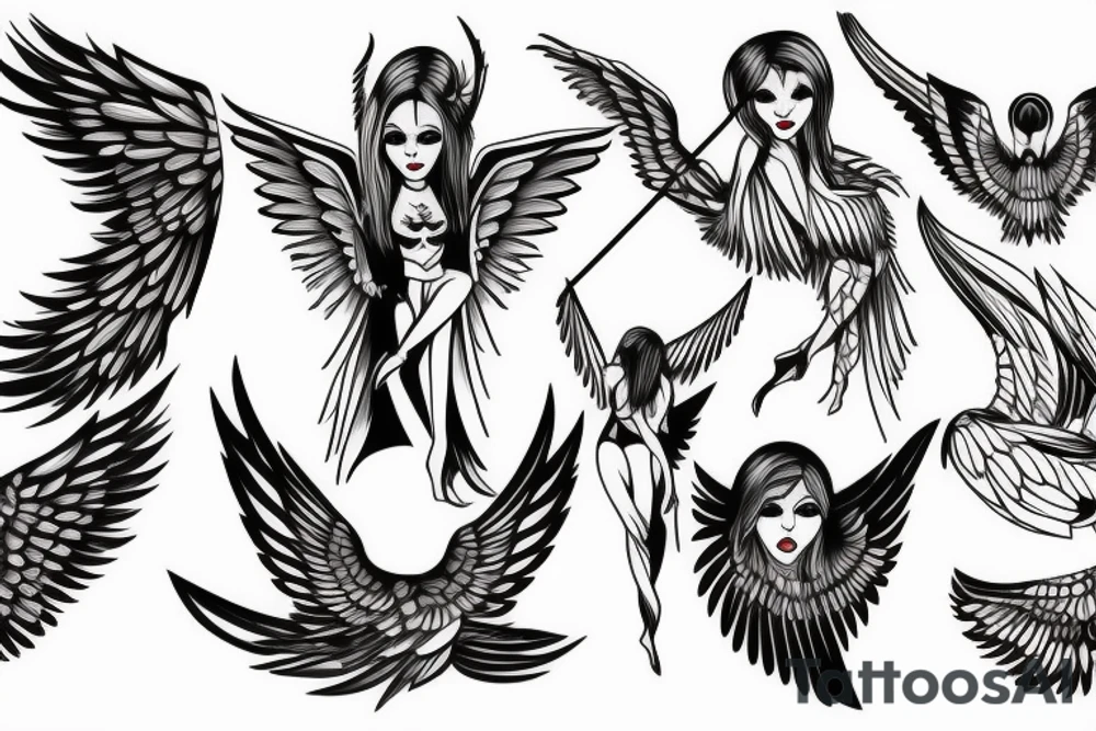 Fallen angel with black wings tattoo idea