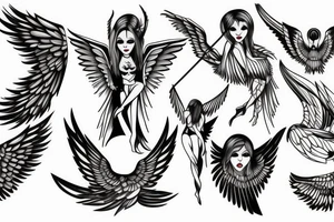 Fallen angel with black wings tattoo idea