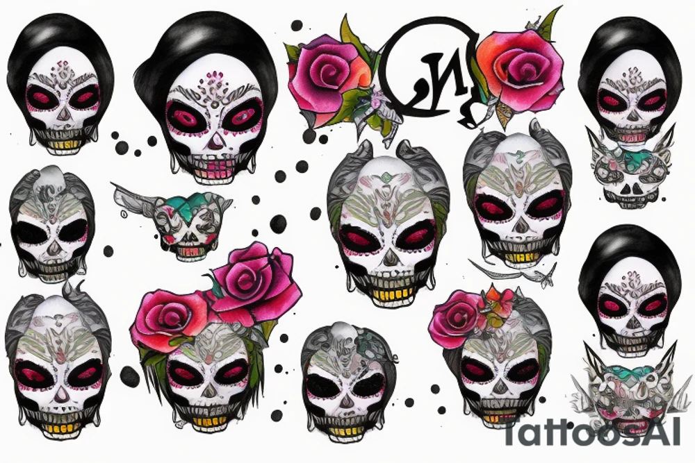 Jinx with a Calavera mask on her face tattoo idea