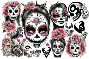 Jinx with a Calavera mask on her face tattoo idea