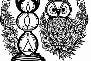 Owl holding an hourglass. tattoo idea