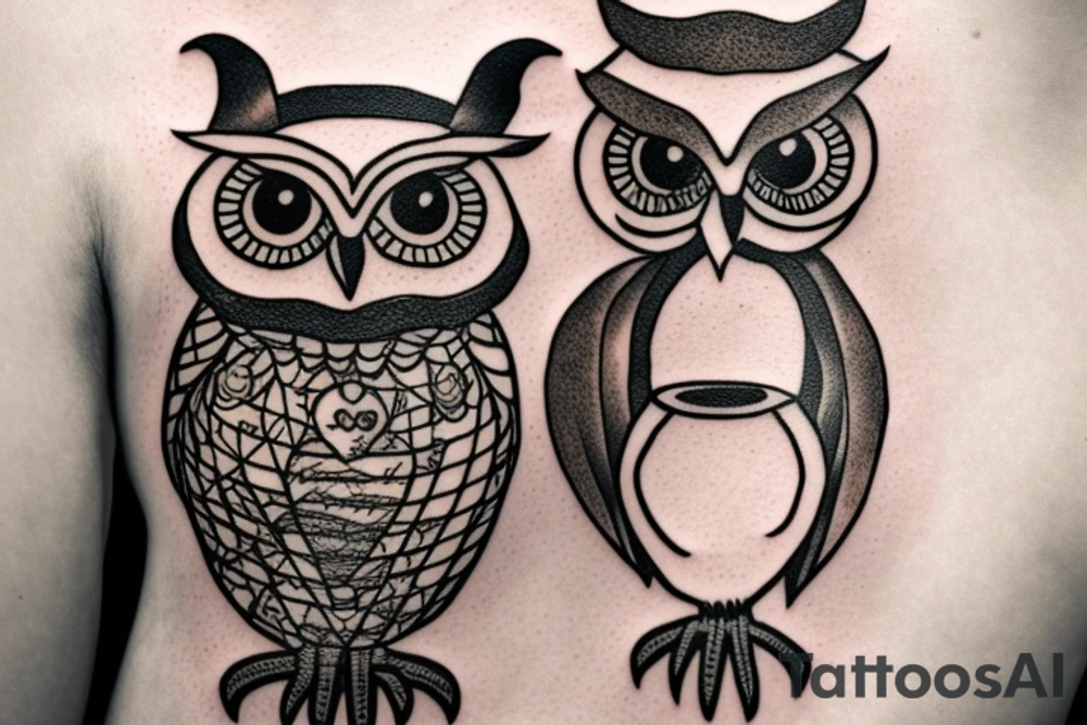 Owl holding an hourglass. tattoo idea