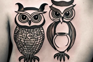 Owl holding an hourglass. tattoo idea