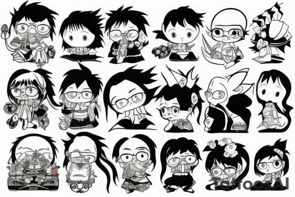 Small tattoo, similar to a sticker. Japanese street anime style. tattoo idea
