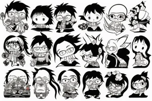 Small tattoo, similar to a sticker. Japanese street anime style. tattoo idea