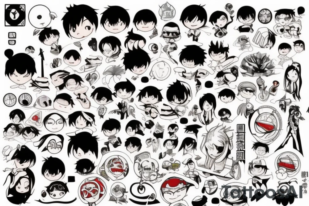 Small tattoo, similar to a sticker. Japanese street anime style. tattoo idea