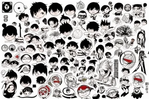 Small tattoo, similar to a sticker. Japanese street anime style. tattoo idea