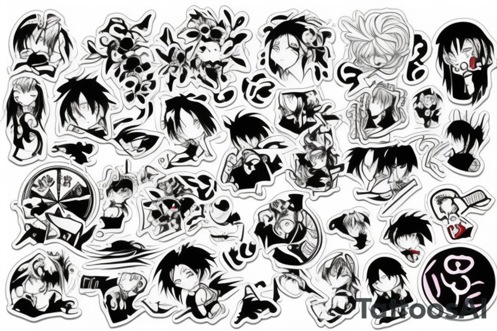 Small tattoo, similar to a sticker. Japanese street anime style. tattoo idea