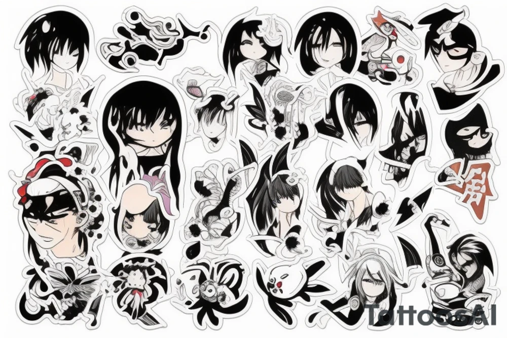 Small tattoo, similar to a sticker. Japanese street anime style. tattoo idea