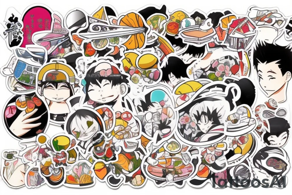 Small tattoo, similar to a sticker. Japanese street landscape anime style. tattoo idea