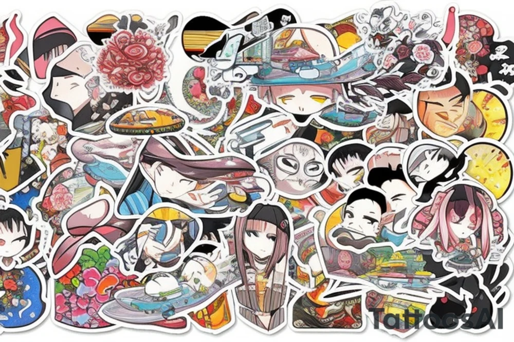 Small tattoo, similar to a sticker. Japanese street landscape anime style. tattoo idea