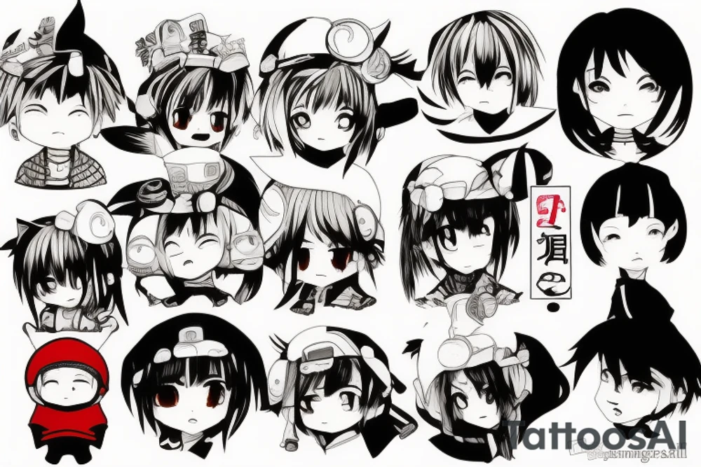 Japanese street landscape anime style. Small tattoo, similar to a sticker. tattoo idea