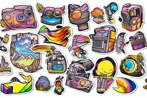 city colourful landscape anime style. Small tattoo, similar to a sticker. tattoo idea