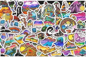 city colourful landscape anime style. Small tattoo, similar to a sticker. tattoo idea