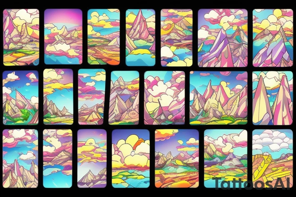 city colourful landscape anime style. Small tattoo, similar to a sticker. tattoo idea