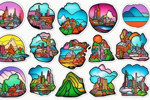 city colourful landscape anime style. Small tattoo, similar to a sticker. tattoo idea