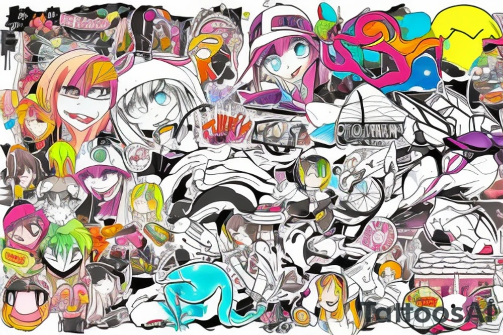 city colourful landscape anime style. tattoo idea
