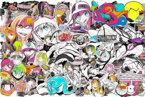 city colourful landscape anime style. tattoo idea