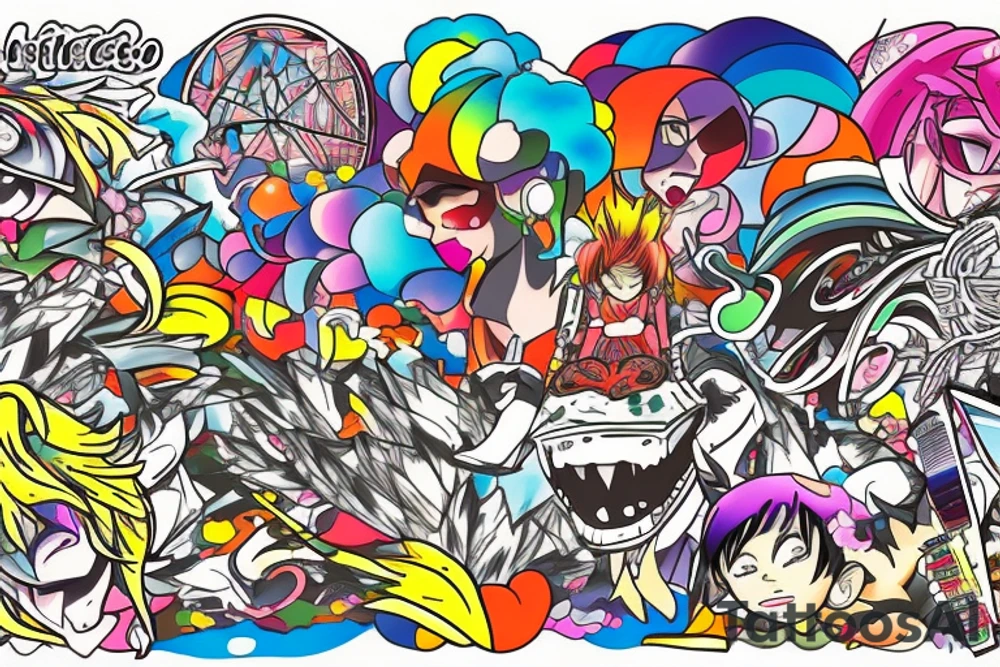 city colourful landscape anime style. tattoo idea