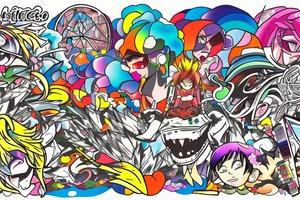 city colourful landscape anime style. tattoo idea