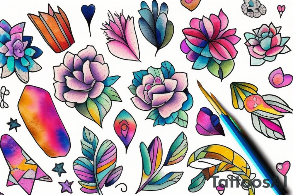 cute soft colourful tattoo idea